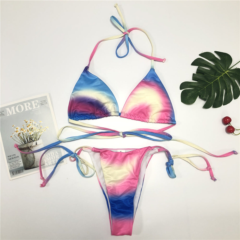 Multi-Colored Halter Strap Gradient Bikini