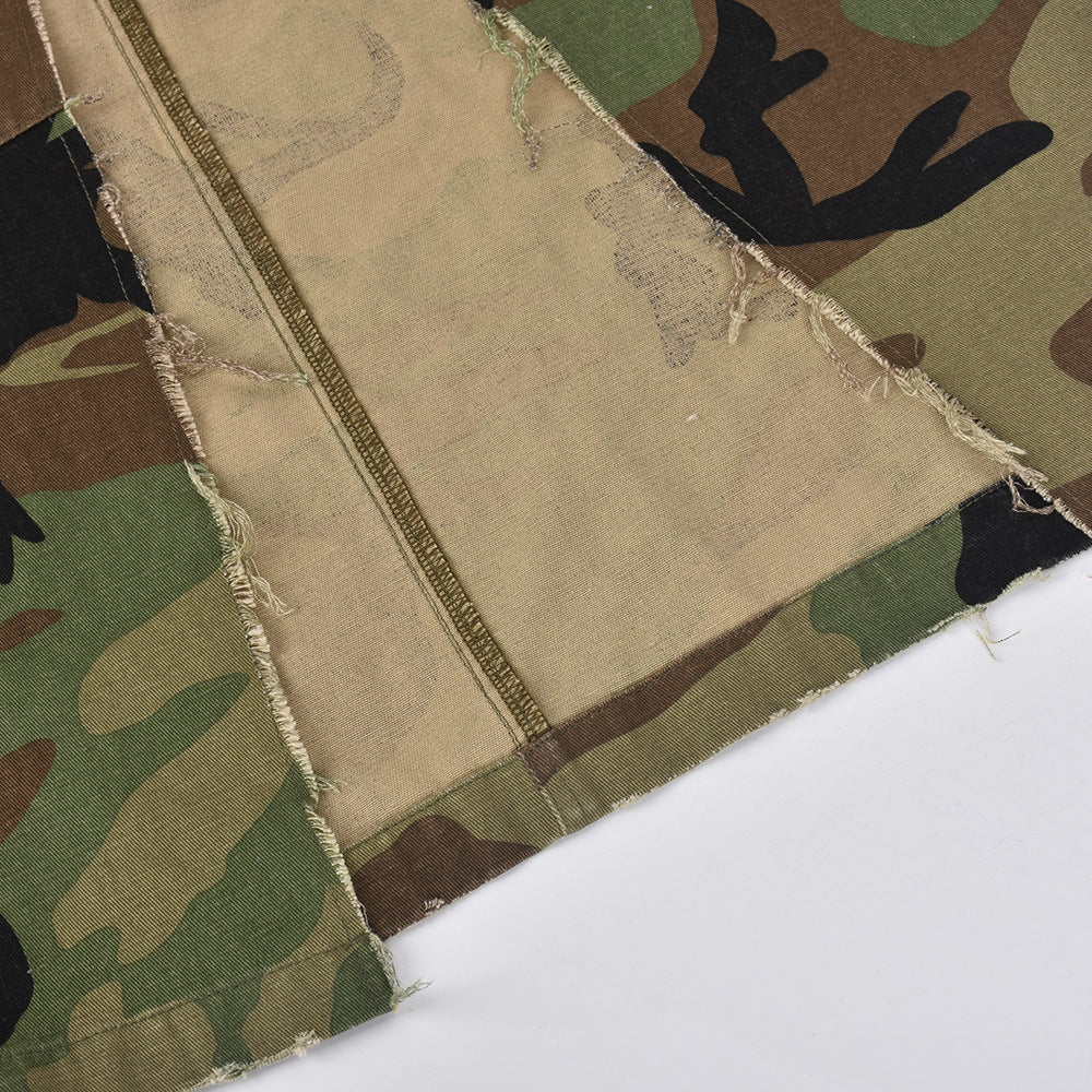 Multi Color Camouflage Slit Long Skirt