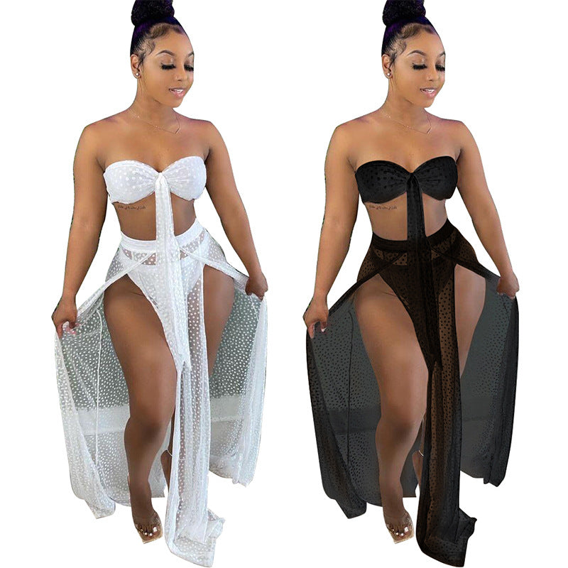 Bikini Set With Skirt 3 Piece Solid Color Swimsuit