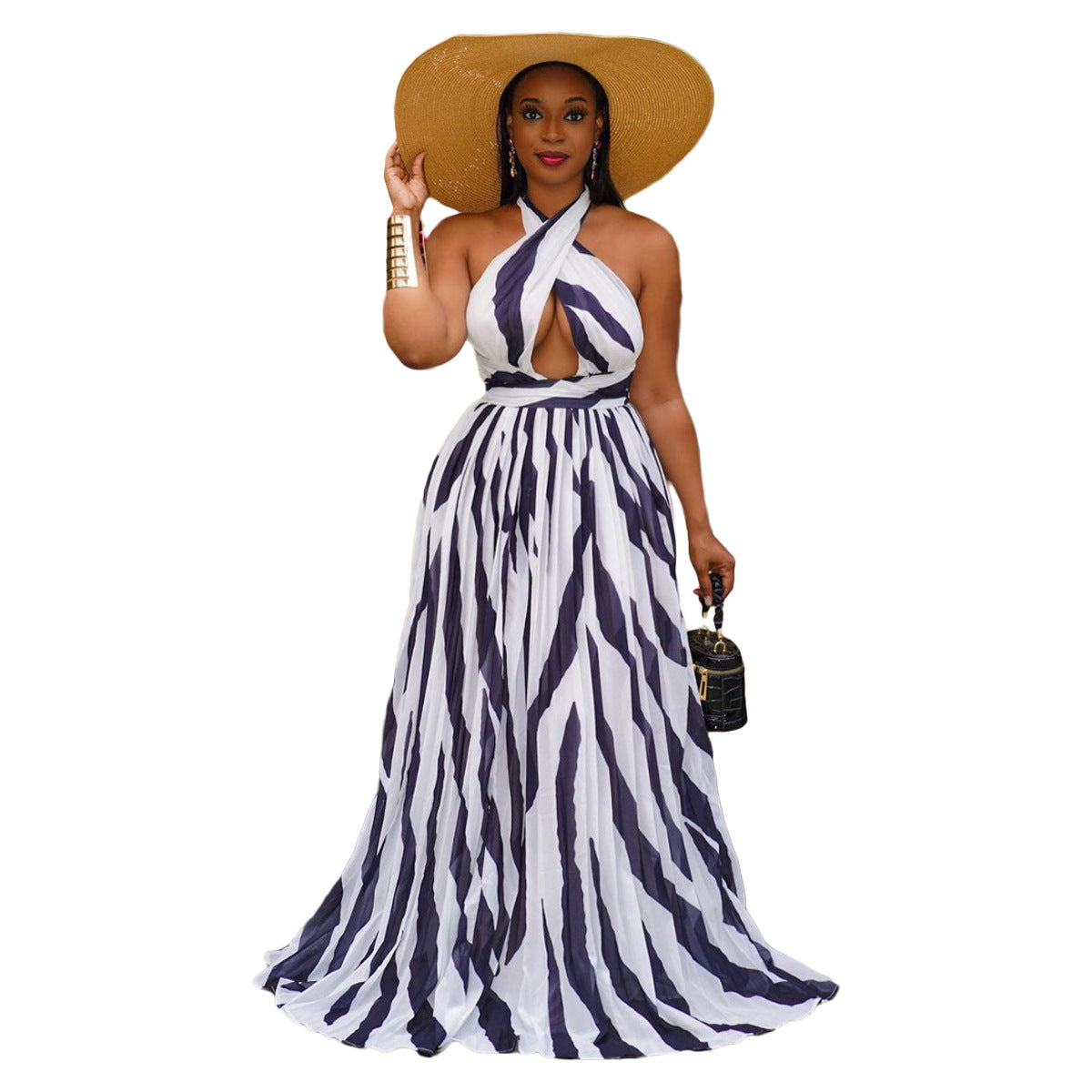 Multi Color Back Pleated Maxi Dress