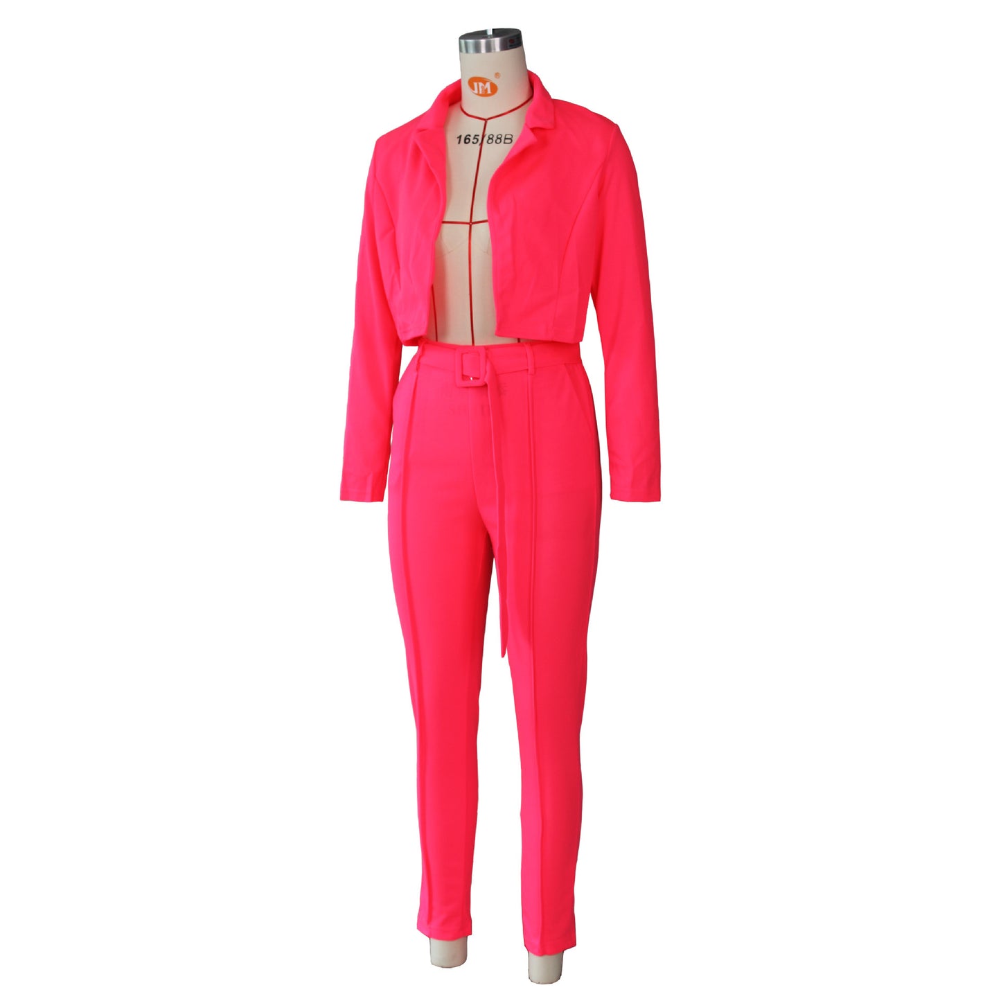 Solid Color Small Casual Suit 2 Piece Set With Belt