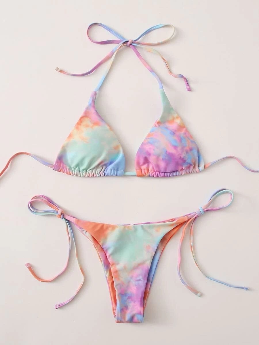 Multicolored Printed Split Print Swimsuit