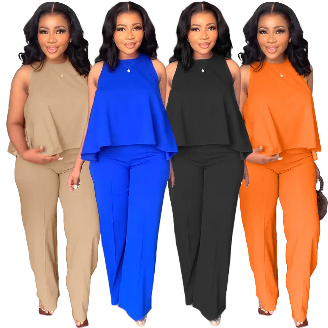 Sleeveless Loose Top Casual Pants Two Piece Set