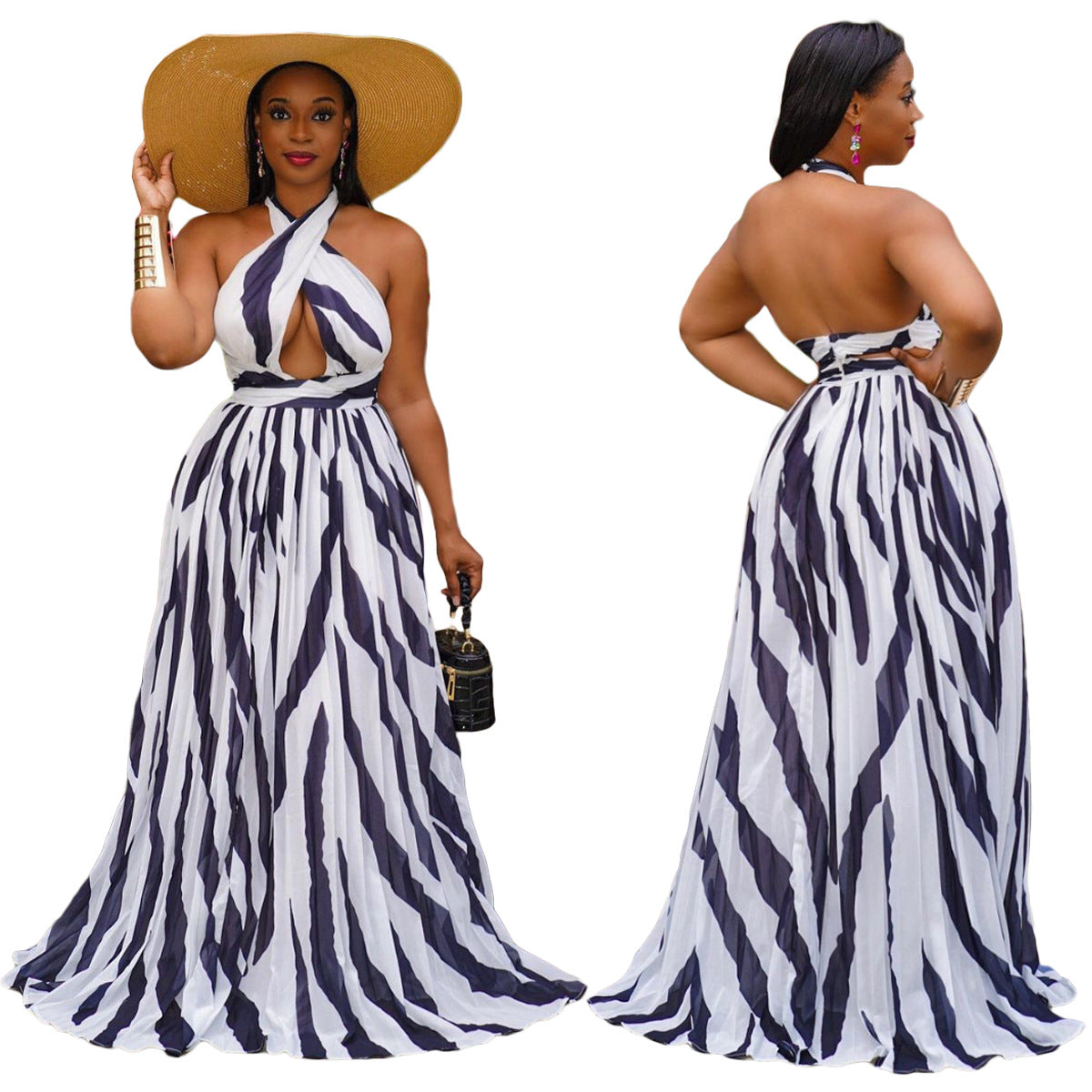 Multi Color Back Pleated Maxi Dress