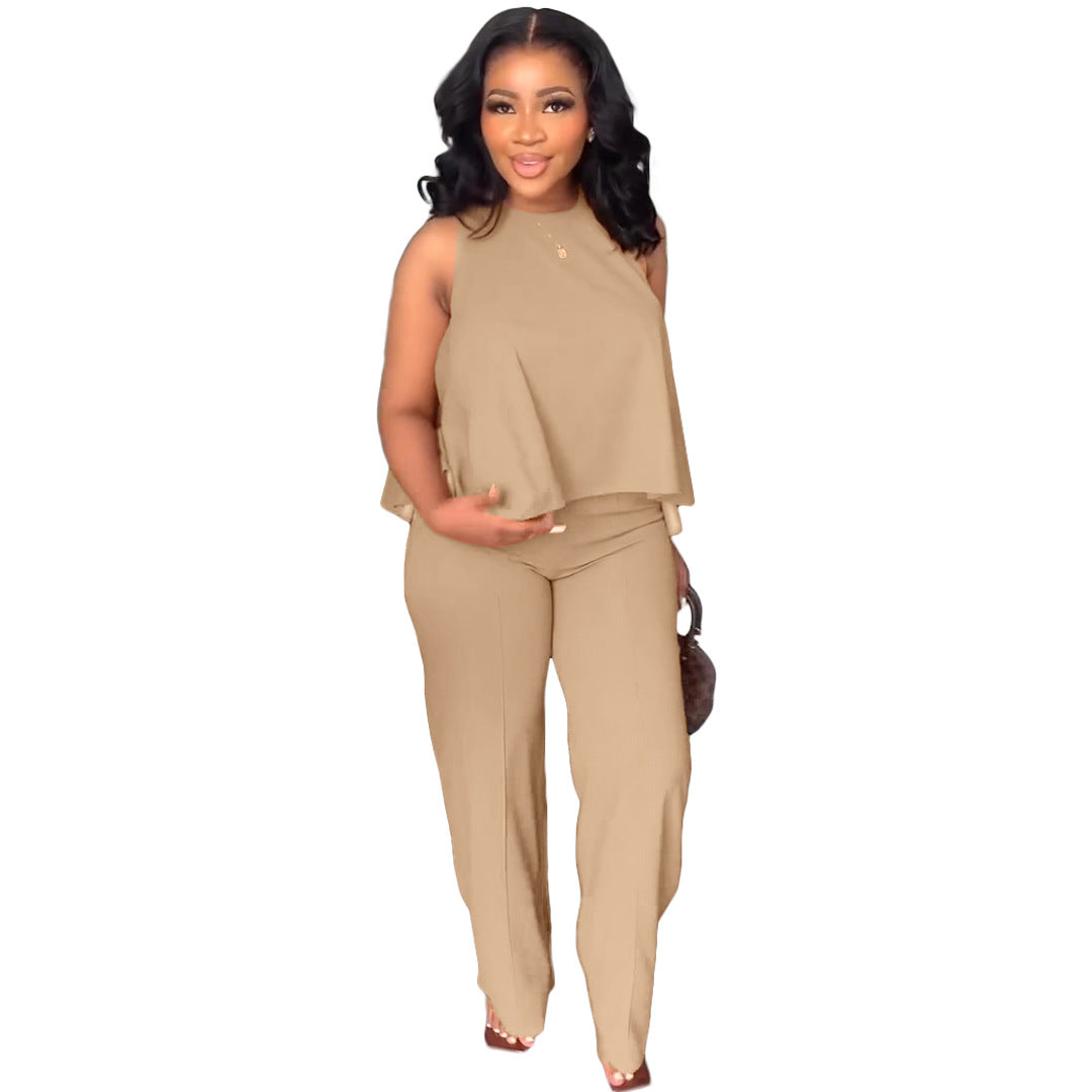Sleeveless Loose Top Casual Pants Two Piece Set