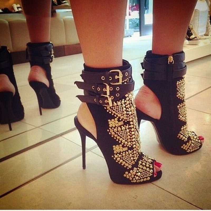 Slingback Multi-buckle Hot Rhinestone High-heel Sandals