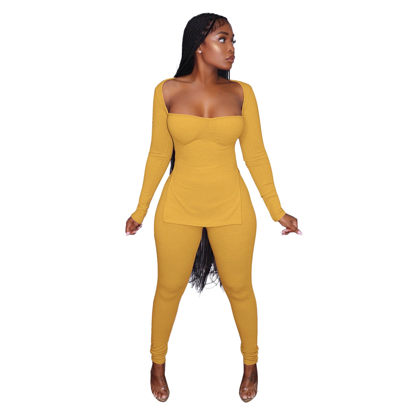 Fashion Long-Sleeved High-Cut Top Pit-Strip Set