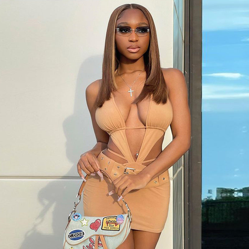 Halter Neck Tie Backless Cross Strap Dress