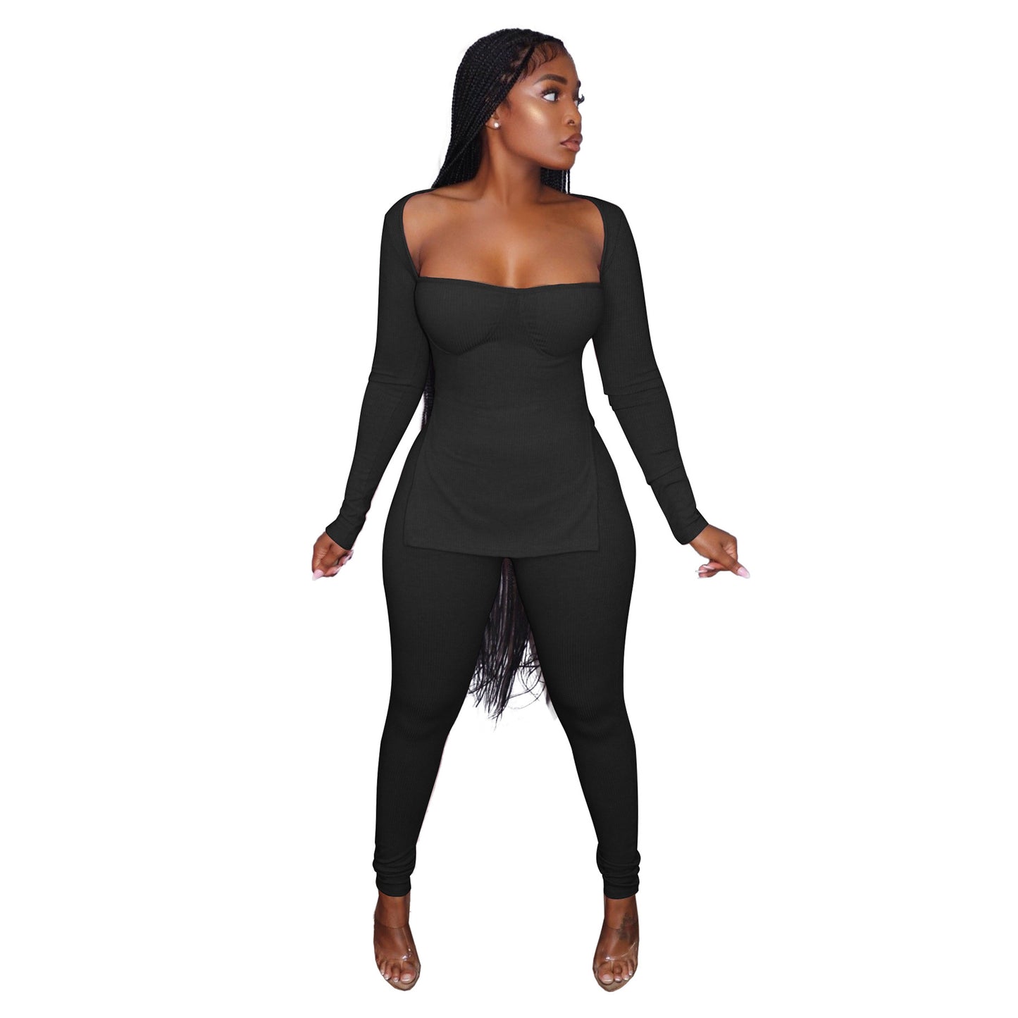 Fashion Long-Sleeved High-Cut Top Pit-Strip Set
