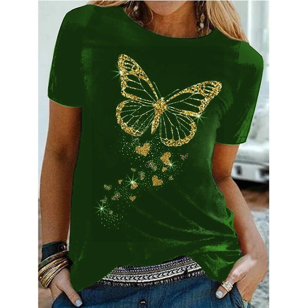 Butterfly Print Crew Neck Short Sleeve T-Shirt