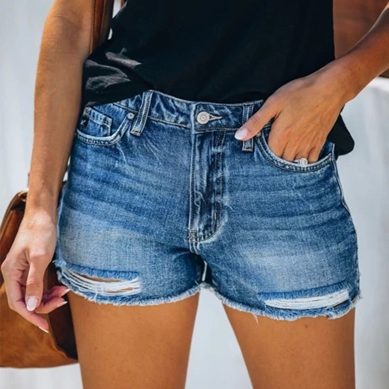 Summer Hole Denim Shorts Jeans