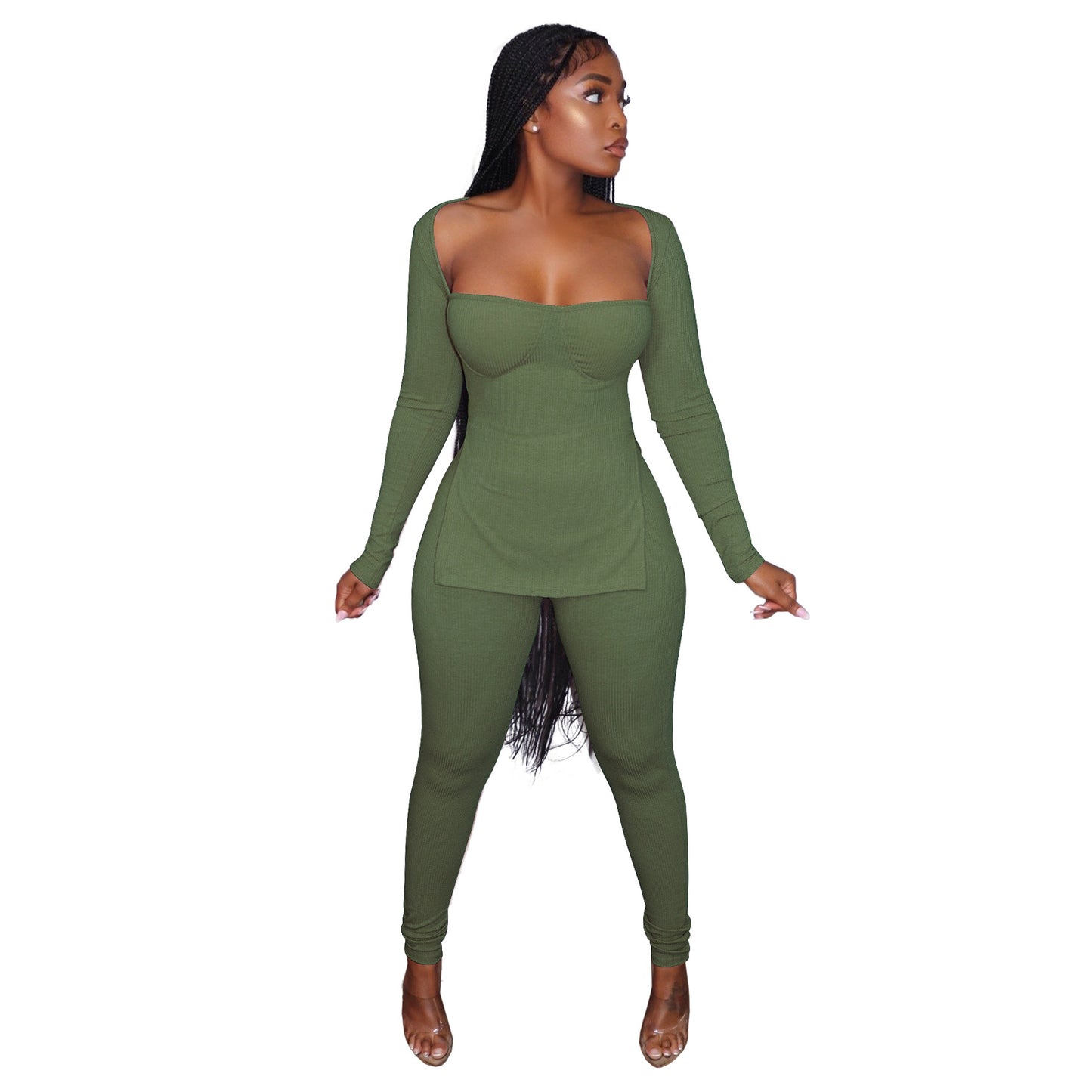 Fashion Long-Sleeved High-Cut Top Pit-Strip Set