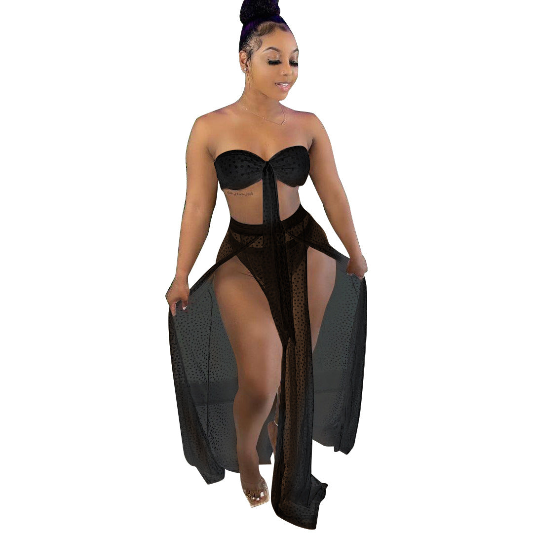 Bikini Set With Skirt 3 Piece Solid Color Swimsuit
