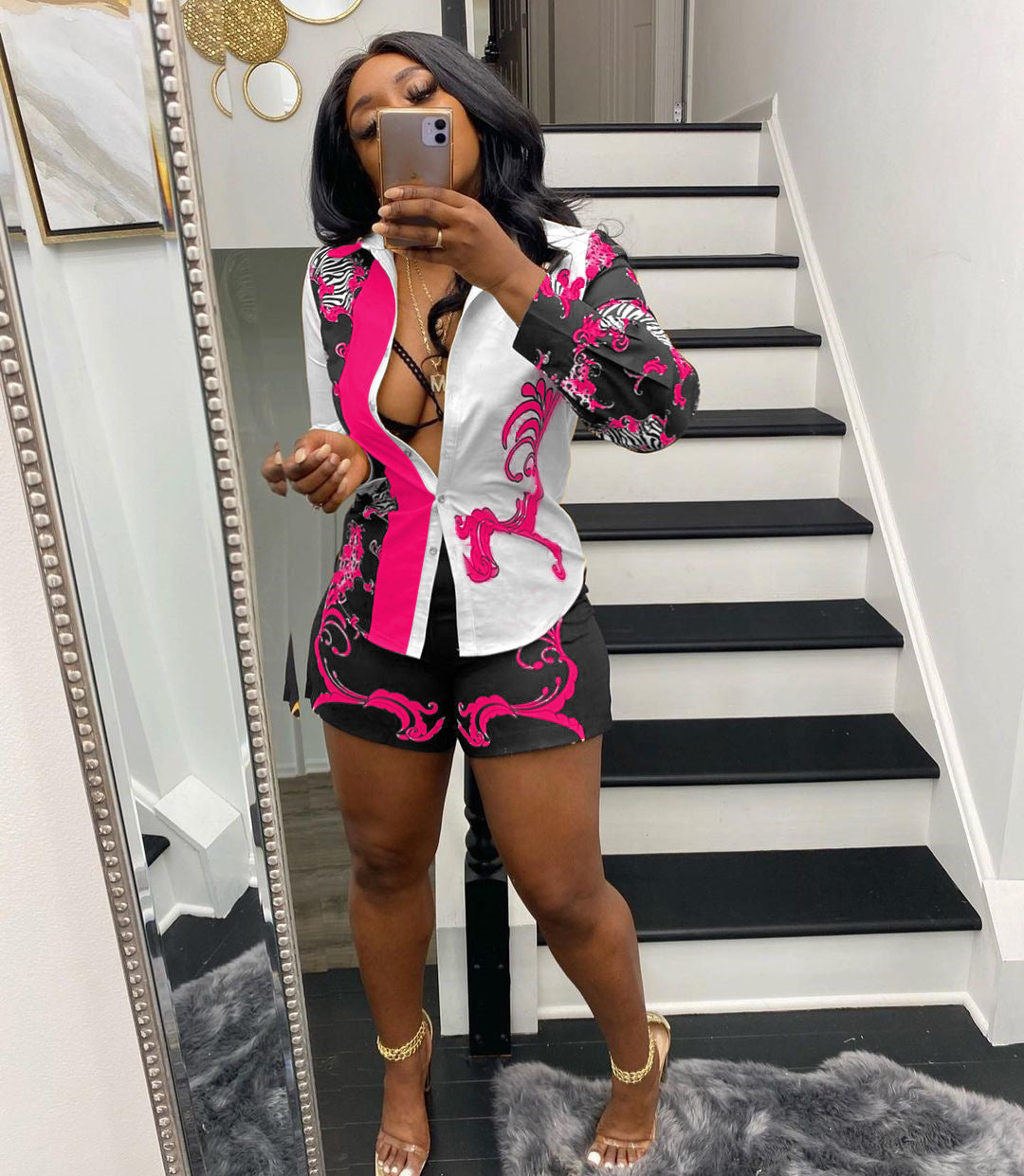 Multi Color Print Ladies Short Suit