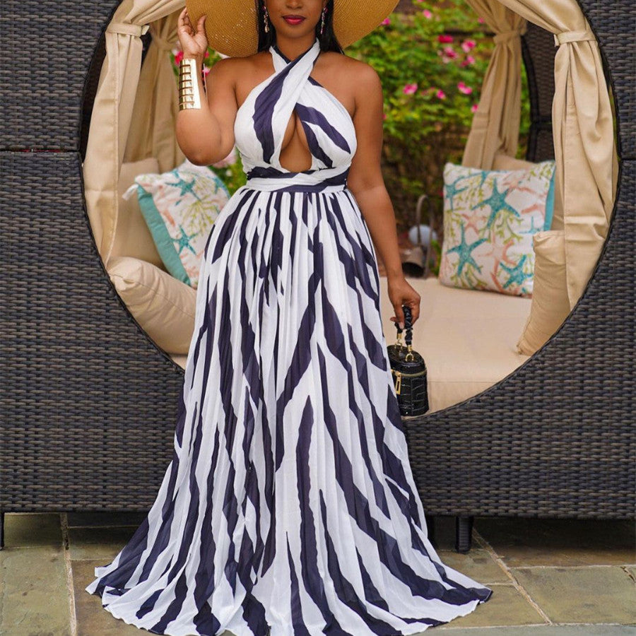 Multi Color Back Pleated Maxi Dress