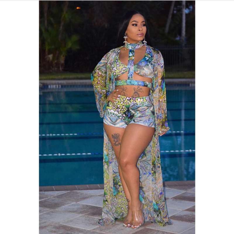 Digital Printing Split Swimsuit Three Piece Set