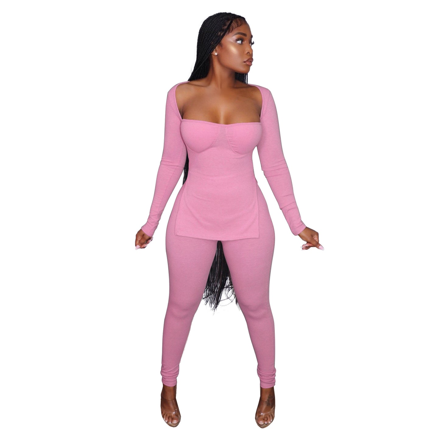 Fashion Long-Sleeved High-Cut Top Pit-Strip Set