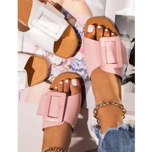 Women's Flat Heel Casual Square Buckle Sandals