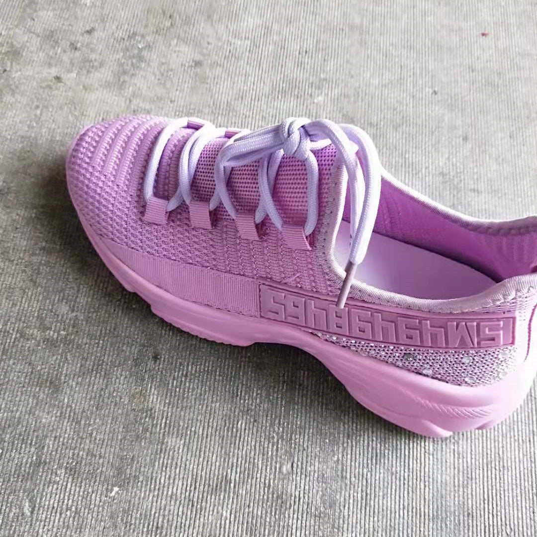 Women's Low Top Round Toe Flying Woven Lace-up Sneakers