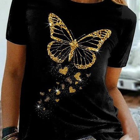 Butterfly Print Crew Neck Short Sleeve T-Shirt