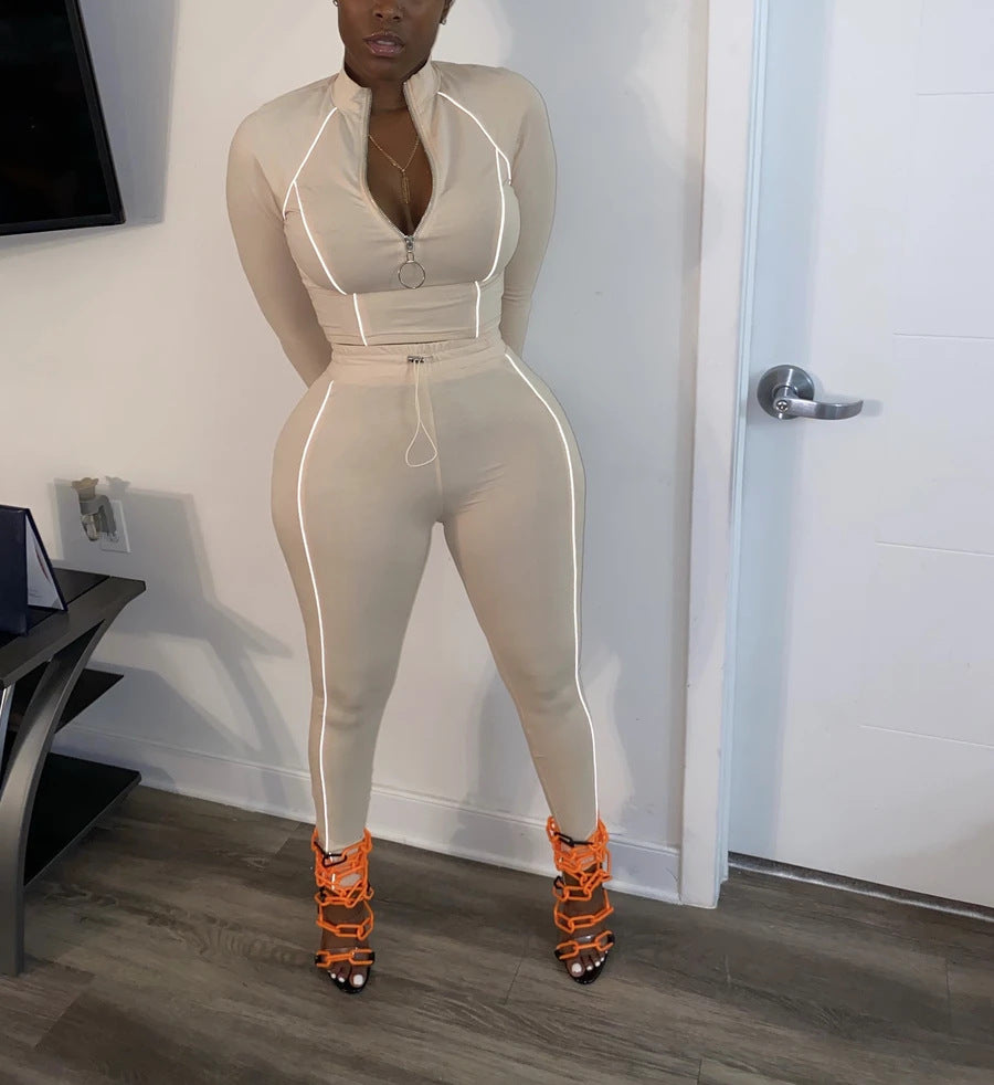 2 Piece Activewear Set Long Sleeve Zip Top Leggings