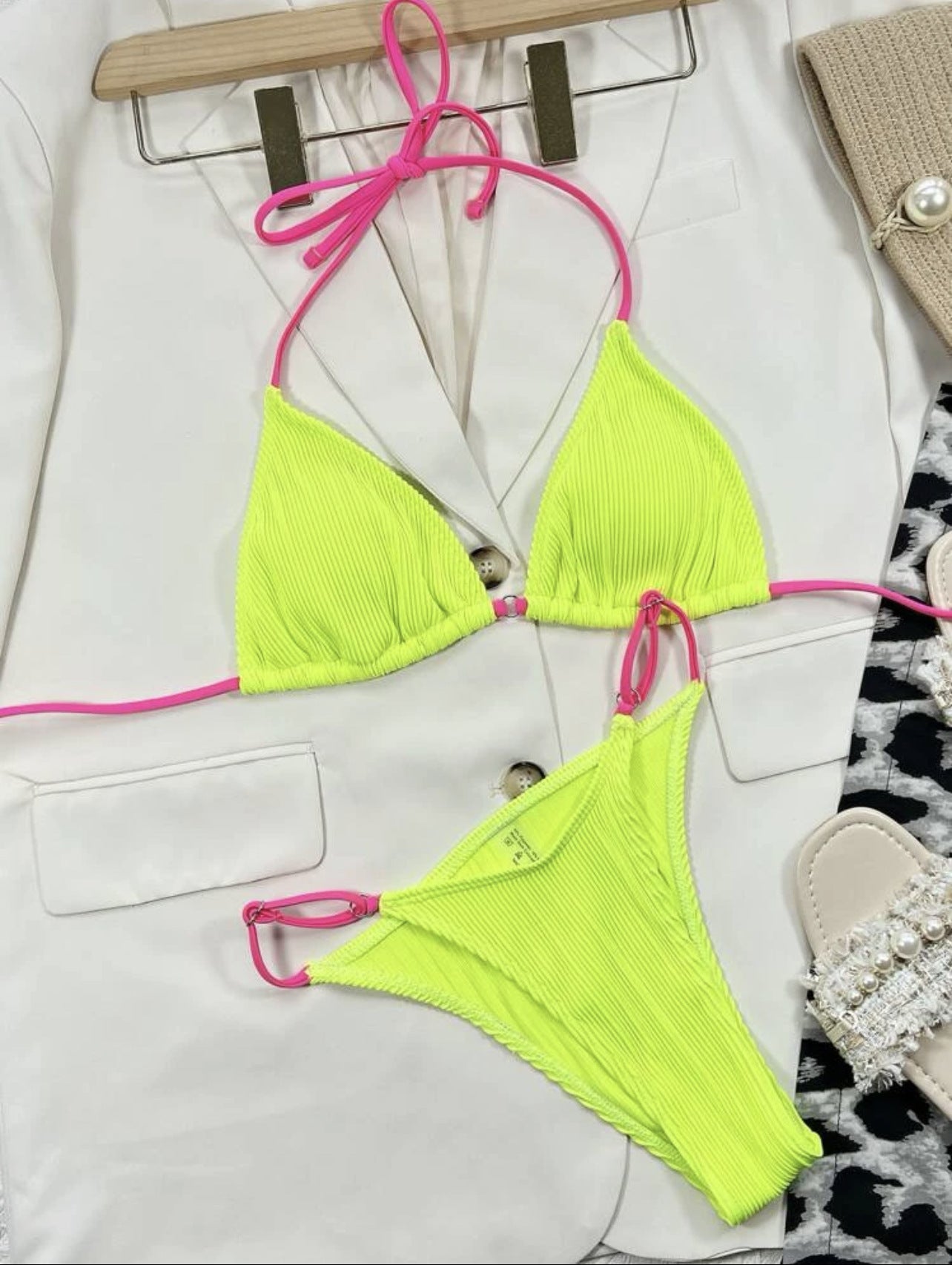 Solid Plaid Velvet Bikini Swimsuit