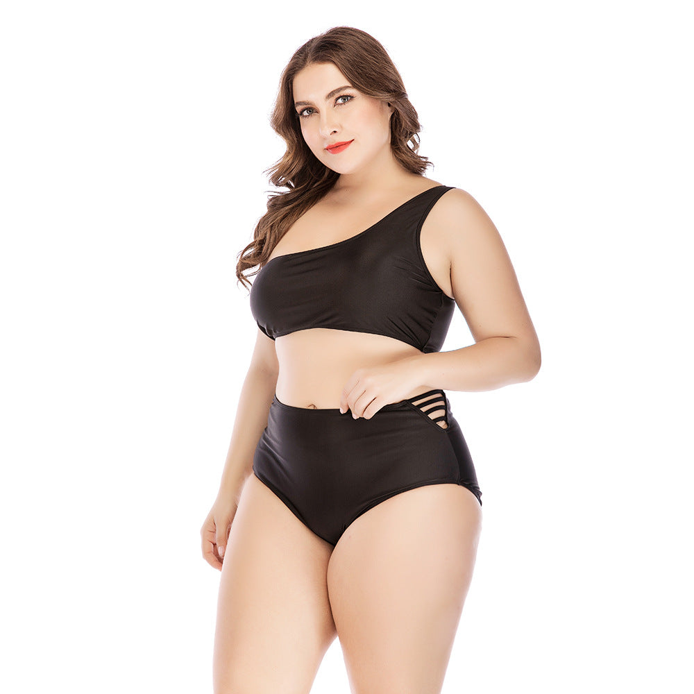 High Waist Solid Color Black Swimsuit