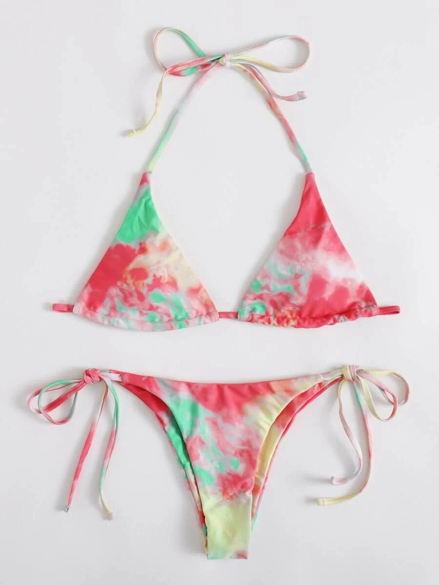 Multicolored Printed Split Print Swimsuit