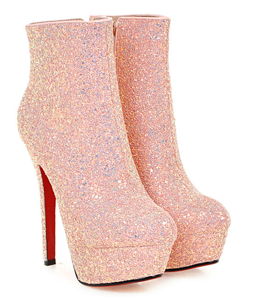 Fine Heel Sequined Solid Color Boots