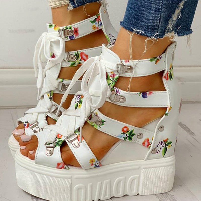 Floral Multi Color Wedge Sandals