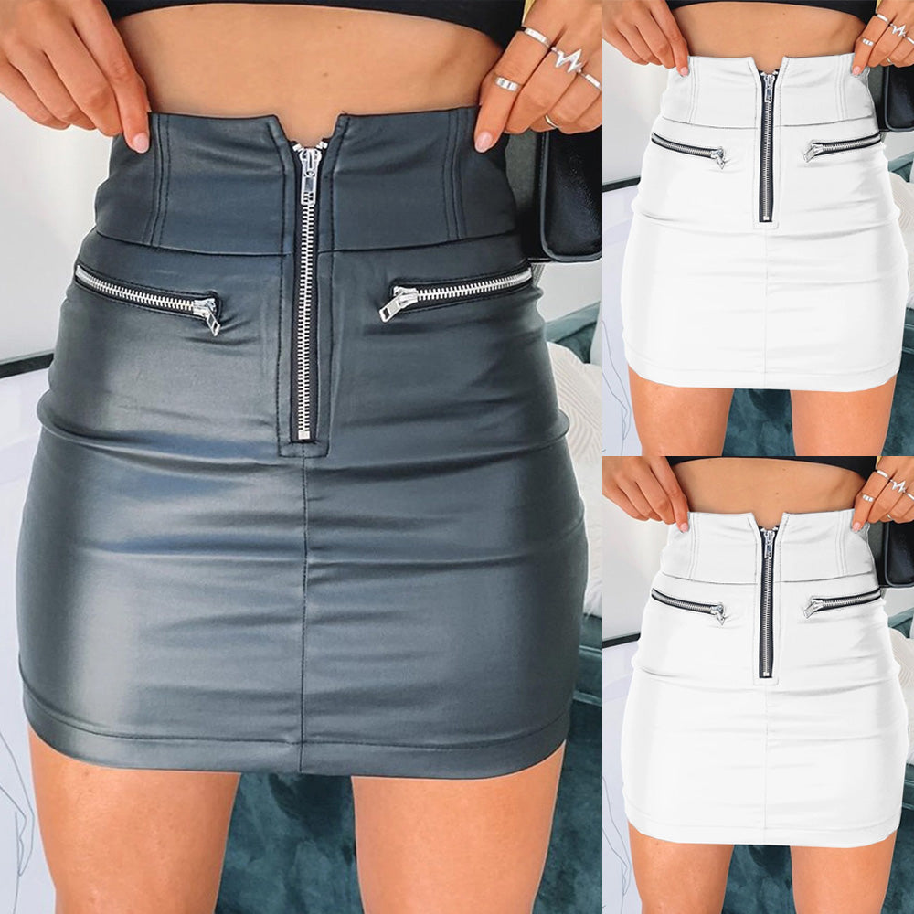 Zip Stitching Solid Color Hip Skirt