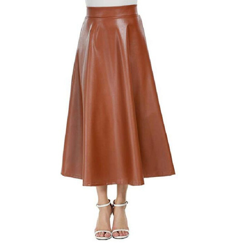 PU Skirt Long Skirt High Waist Skirt