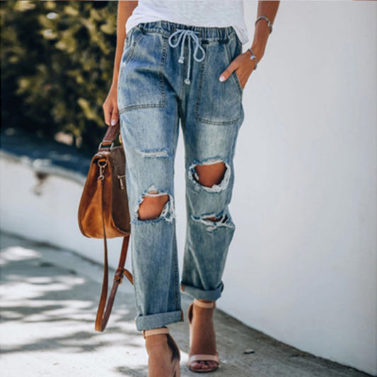 Ripped Lace up  Wide Leg Trouser Jeans