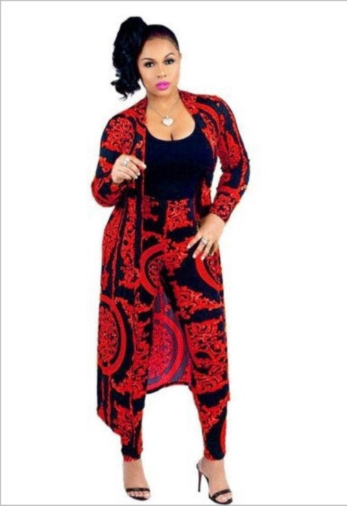 Two-piece Long-sleeved Printed Jacket Cloak And Leggings