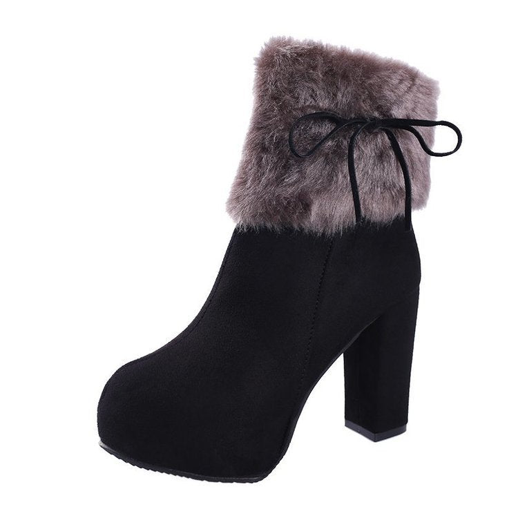 New Style Platform Boots Bow Tie Ankle Fur