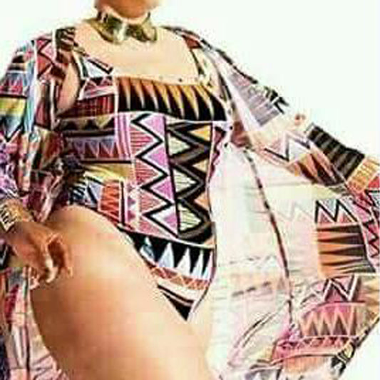 Triangle One Piece Multi Color Printed Two-Piece Swimsuit