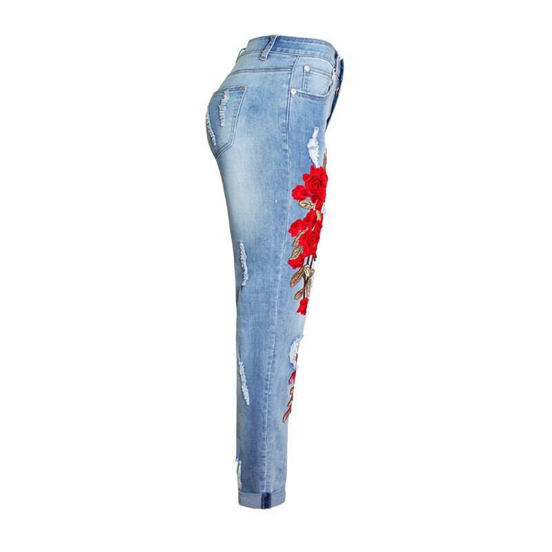 Summer Rose Print Loose Jeans