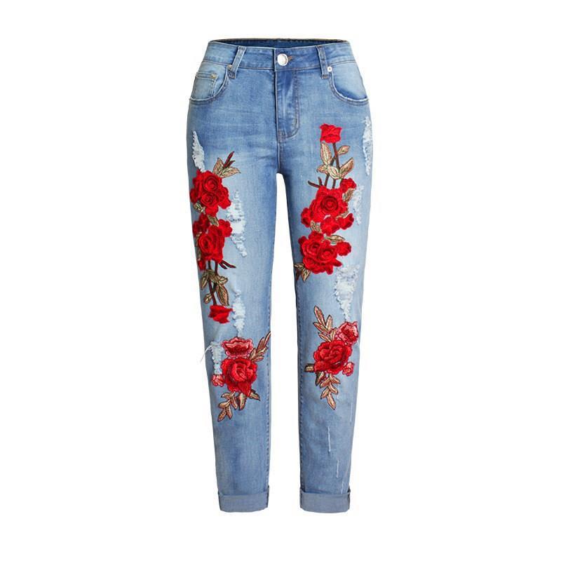 Summer Rose Print Loose Jeans