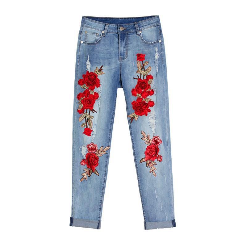 Summer Rose Print Loose Jeans