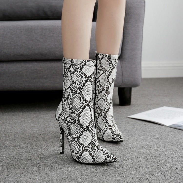 Snakeskin Mid Calf Multi-Color Boots