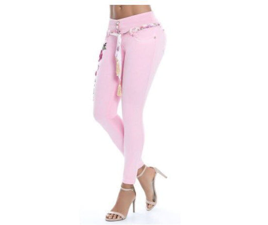 Lace-Up Embroidered Skinny Stretch Jeans