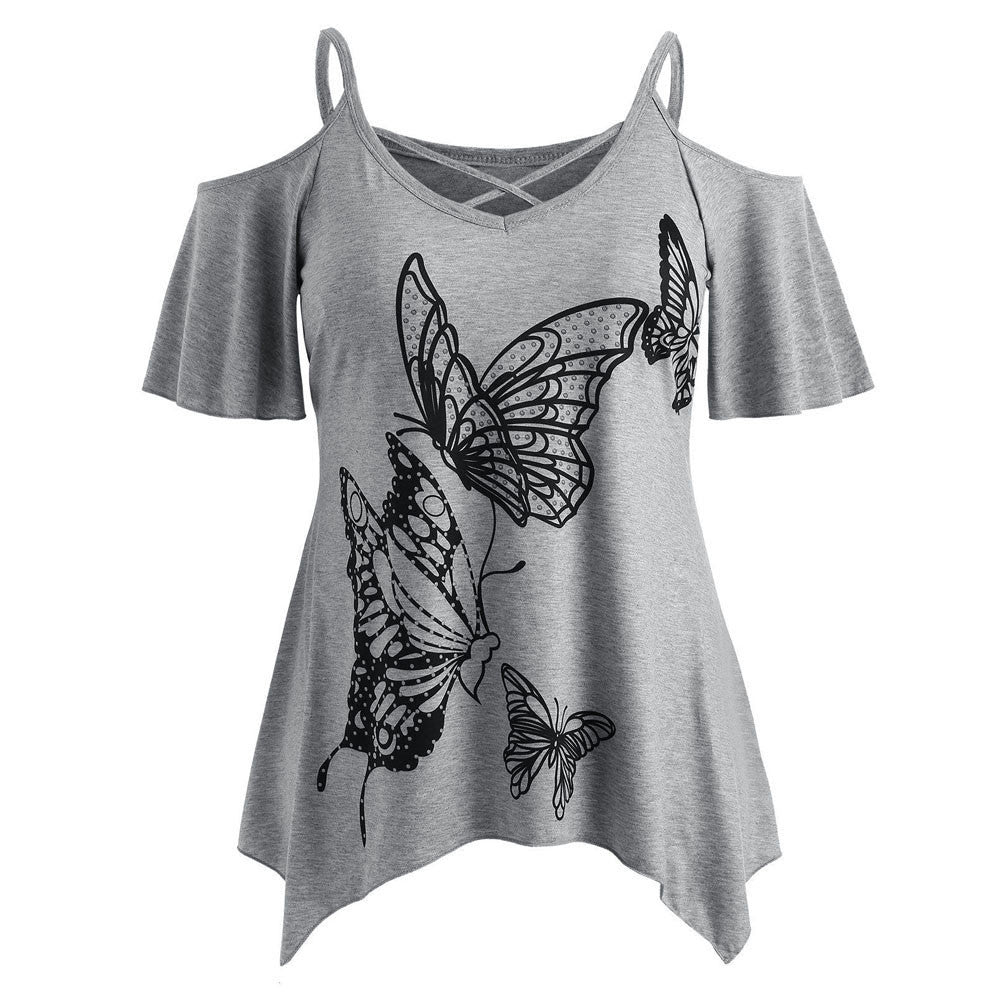 Summer Butterfly Print Short Sleeve T-Shirt