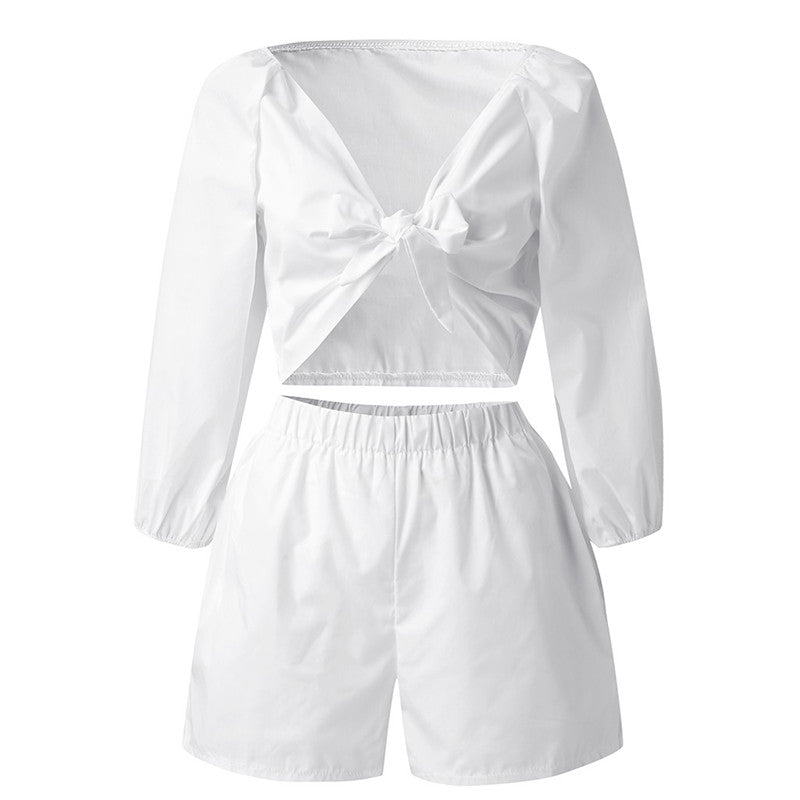 Short Sleeve Elastic Waist Wide Leg Short Set