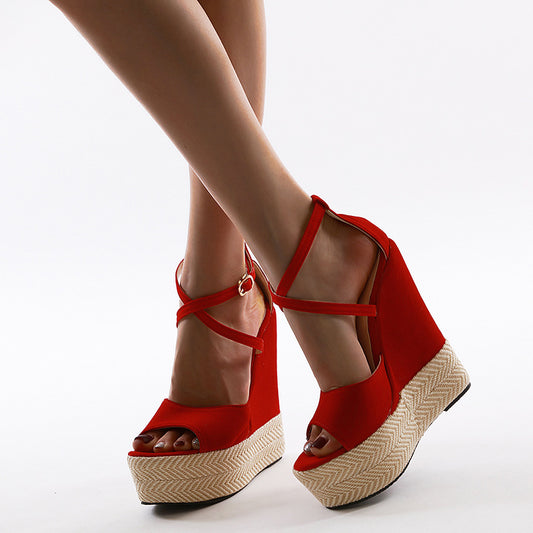 Slope Heel Color Matching High Heel Sandals