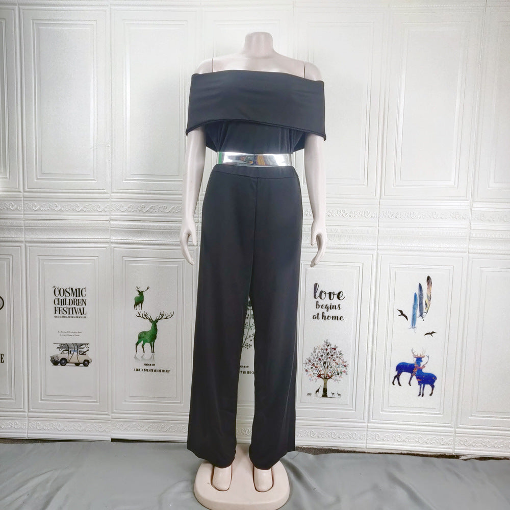 Mid-Sleeve Slim Fit Solid Color Jumpsuit