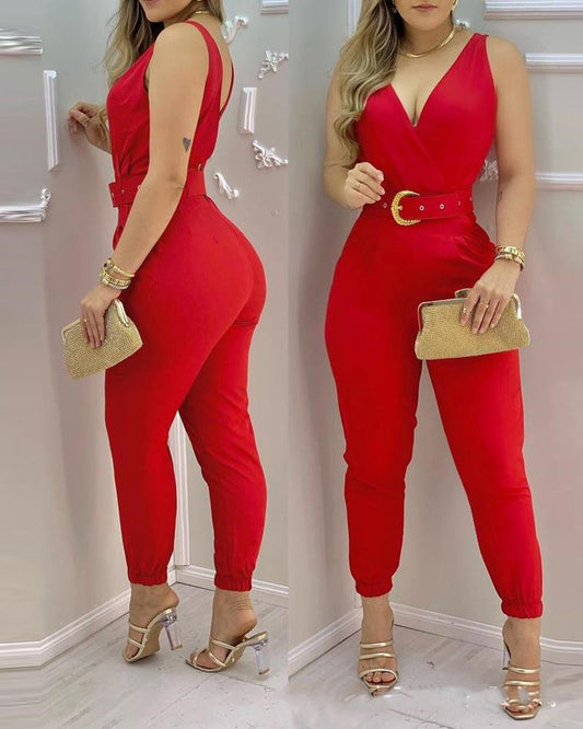 New Style Red Jumpsuit With Belt