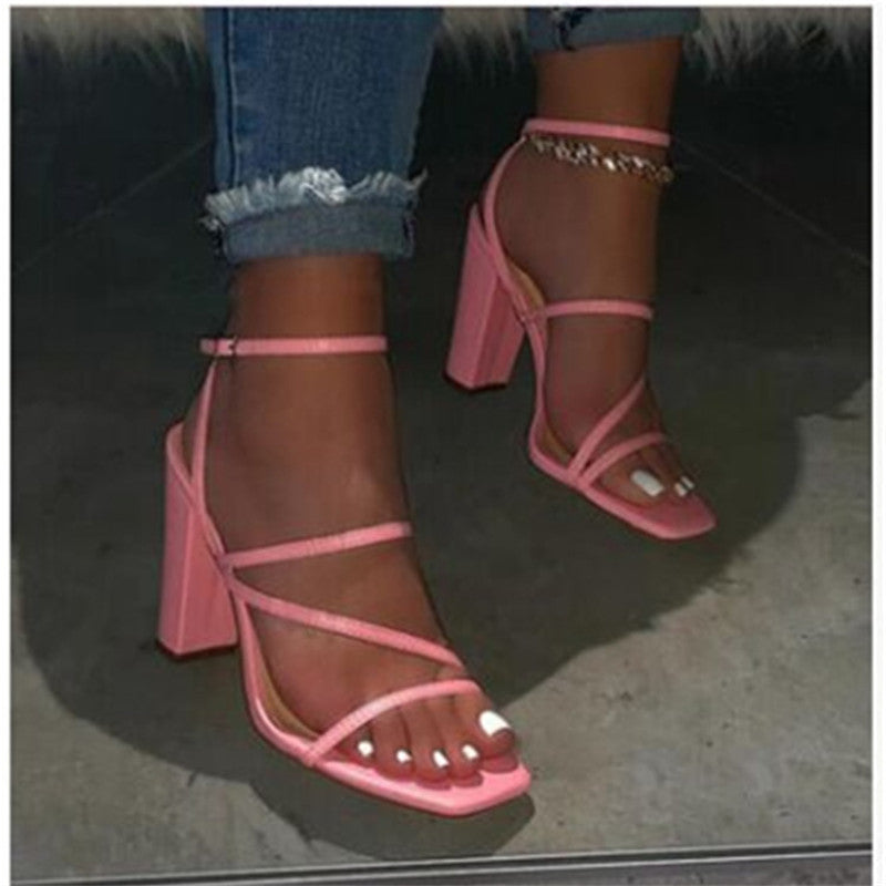 Ankle Strap Sandals With Thick Heel