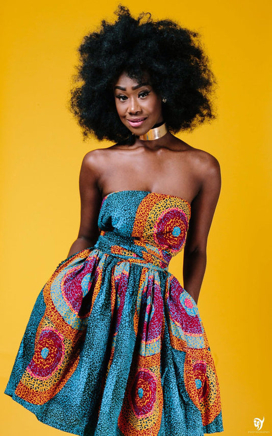 Multi Color Printed African Pleated Skirt