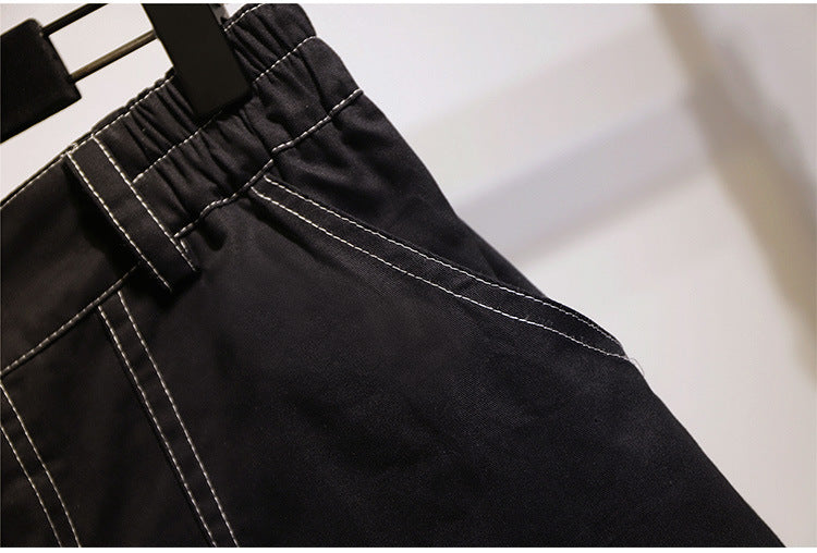 High Waist Solid Color Black Shorts
