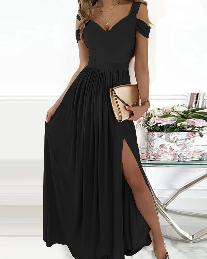 V-Neck Boho Spaghetti Strap Split Long Flowy Dress